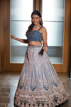 Duotone Blue & Silver Heavy Embroidered Bridal Lehenga