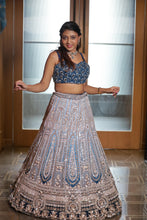 Duotone Blue & Silver Heavy Embroidered Bridal Lehenga