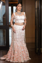 Ombre Blush Pink Pearl Embroidered Bridal Lehenga