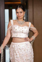 Ombre Blush Pink Pearl Embroidered Bridal Lehenga