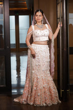 Ombre Blush Pink Pearl Embroidered Bridal Lehenga