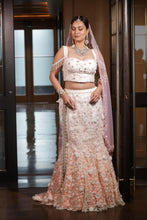 Ombre Blush Pink Pearl Embroidered Bridal Lehenga