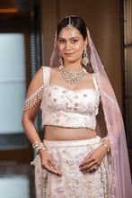 Ombre Blush Pink Pearl Embroidered Bridal Lehenga