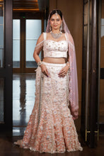 Ombre Blush Pink Pearl Embroidered Bridal Lehenga