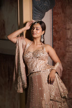 Dusky Rose Halter Neck Embellished Corset and Lehenga