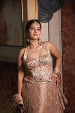Dusky Rose Halter Neck Embellished Corset and Lehenga