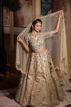 Champagne Gold Hand-Embroidered Bridal Silk Lehenga