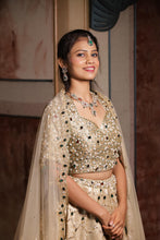 Champagne Gold Hand-Embroidered Bridal Silk Lehenga
