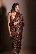 Chocolate Brown Sequin Designer Saree with Embellished Blouse