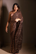 Chocolate Brown Sequin Designer Saree with Embellished Blouse