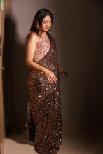 Chocolate Brown Sequin Designer Saree with Embellished Blouse