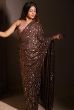 Chocolate Brown Sequin Designer Saree with Embellished Blouse