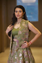 Olive Green Floral Embroidered Designer Lehenga Set