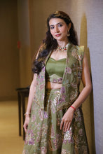 Olive Green Floral Embroidered Designer Lehenga Set
