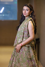 Olive Green Floral Embroidered Designer Lehenga Set