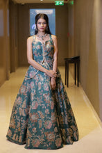 Teal Floral Zari Embroidered Lehenga Set