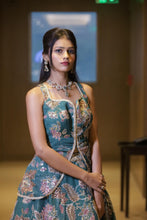 Teal Floral Zari Embroidered Lehenga Set
