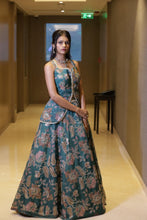 Teal Floral Zari Embroidered Lehenga Set