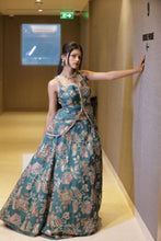 Teal Floral Zari Embroidered Lehenga Set