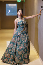 Teal Floral Zari Embroidered Lehenga Set