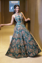 Teal Floral Zari Embroidered Lehenga Set