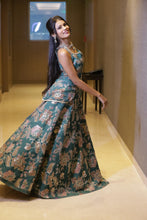 Teal Floral Zari Embroidered Lehenga Set