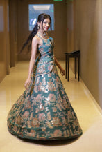Teal Floral Zari Embroidered Lehenga Set