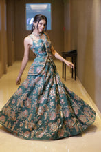 Teal Floral Zari Embroidered Lehenga Set