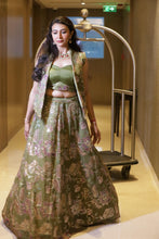 Olive Green Floral Embroidered Designer Lehenga Set