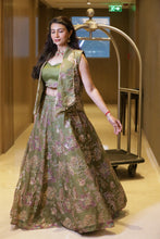 Olive Green Floral Embroidered Designer Lehenga Set