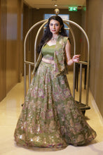 Olive Green Floral Embroidered Designer Lehenga Set
