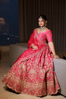 Ruby Red Bridal Lehenga with Heavy Embroidery & Dupatta