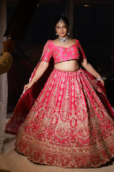 Ruby Red Bridal Lehenga with Heavy Embroidery & Dupatta