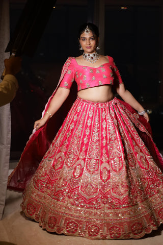 Ruby Red Bridal Lehenga with Heavy Embroidery & Dupatta