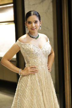 Ivory Elegance Embroidered Long Gown