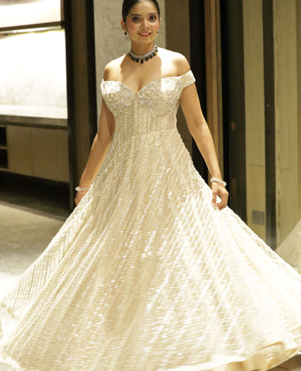 Ivory Elegance Embroidered Long Gown