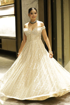 Ivory Elegance Embroidered Long Gown
