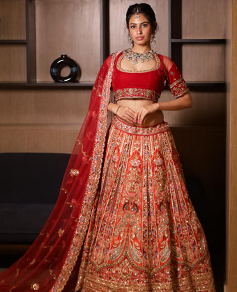 Regal Red Zari Embroidered Bridal Lehenga