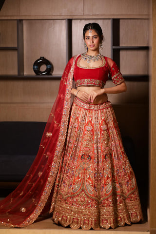 Regal Red Zari Embroidered Bridal Lehenga