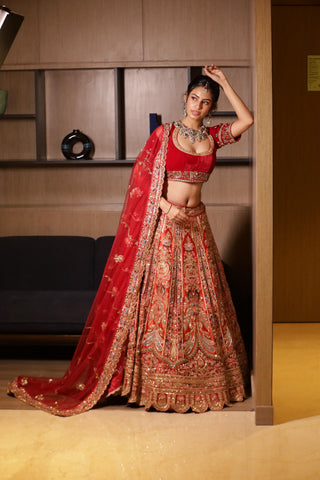 Regal Red Zari Embroidered Bridal Lehenga