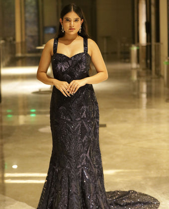 Midnight Majesty Embroidered Mermaid Gown