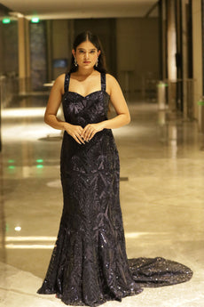 Midnight Majesty Embroidered Mermaid Gown