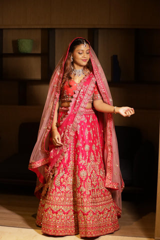Pink Zari Work Designer Bridal Lehenga