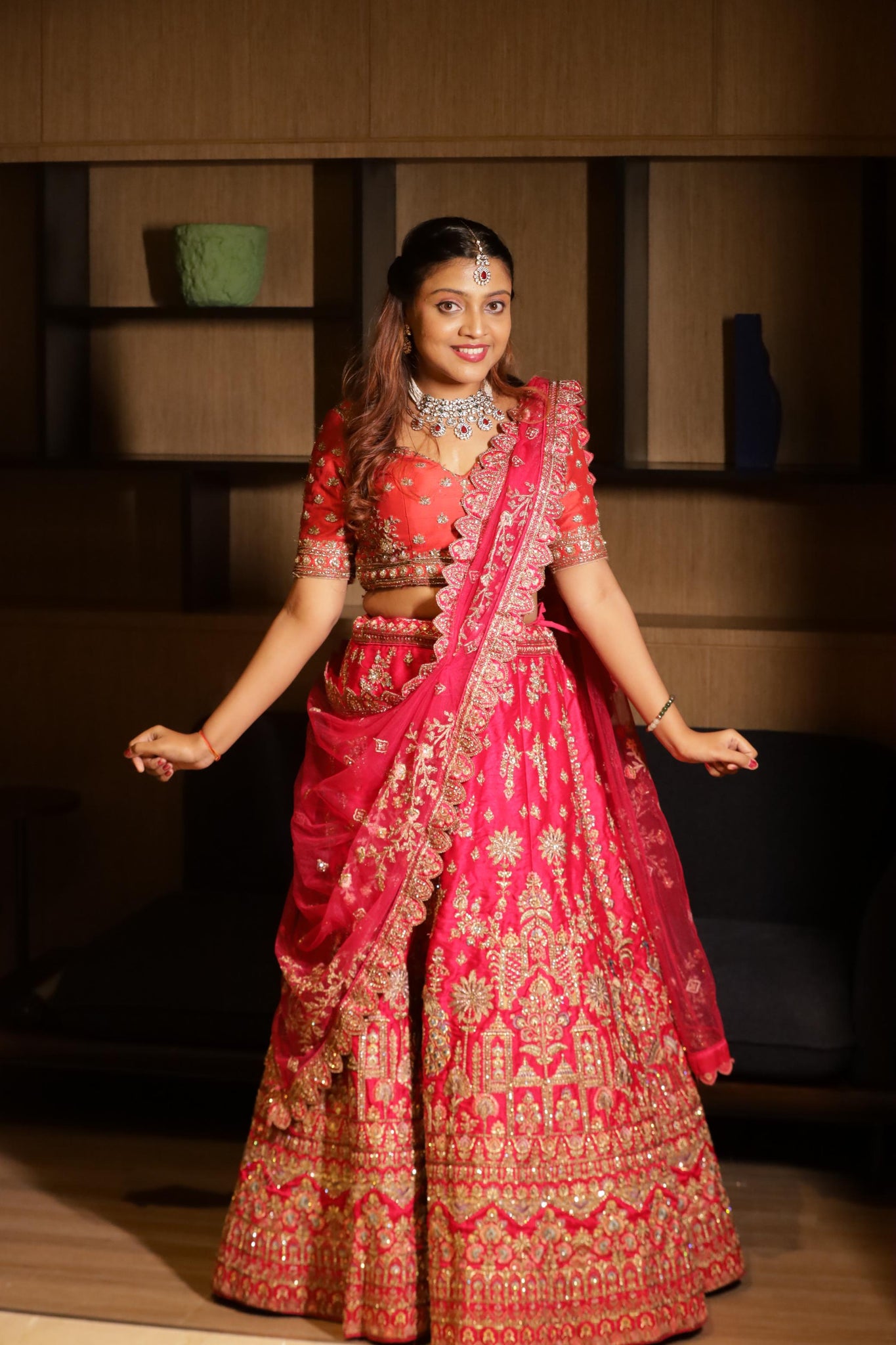 Pink Zari Work Designer Bridal Lehenga