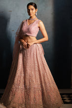 ITRH-  lemonade Pink Net Reception lehenga Embroidered with Pearls