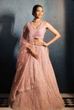 ITRH-  lemonade Pink Net Reception lehenga Embroidered with Pearls