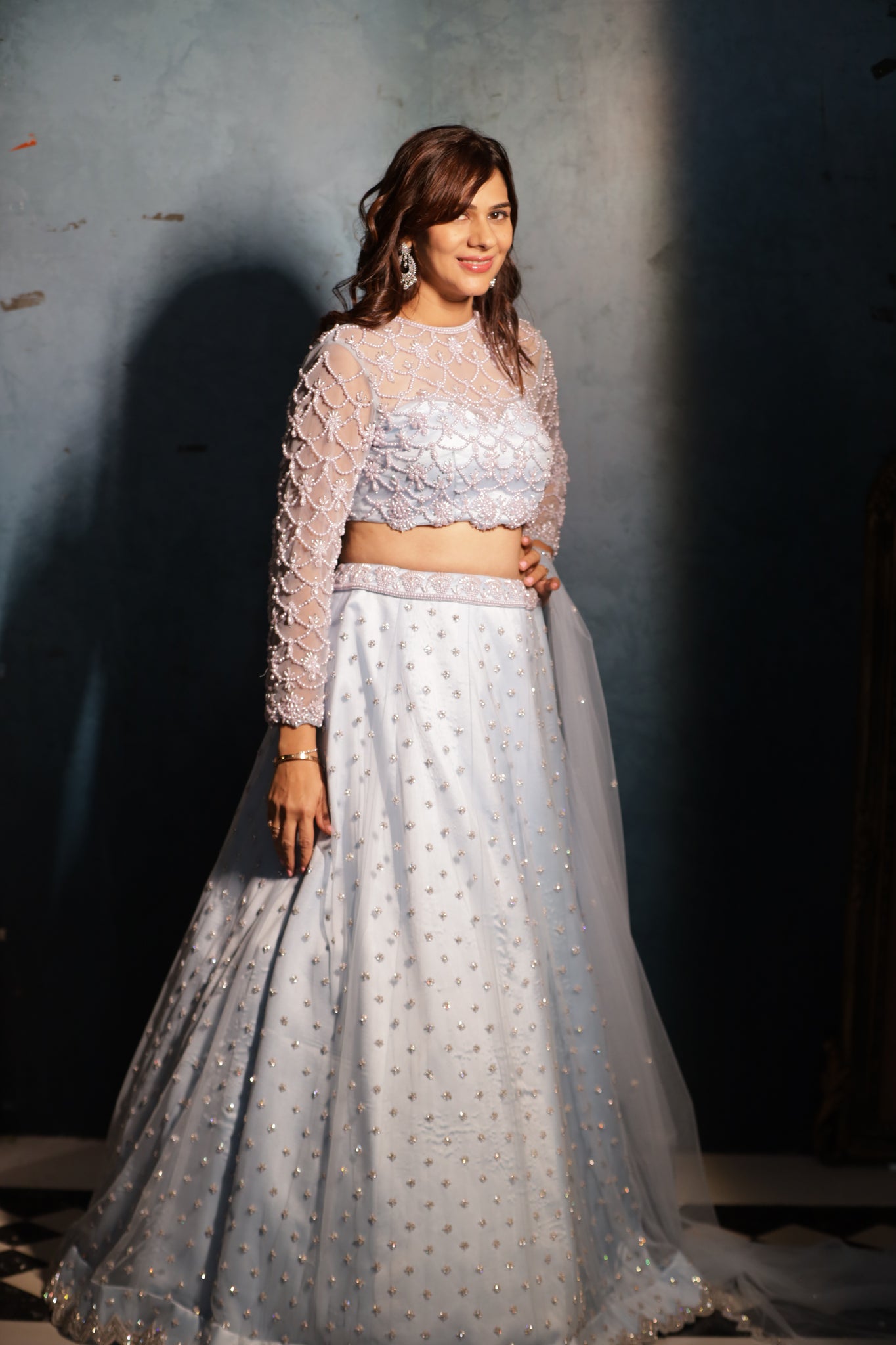 GULABO - Sky Blue Embroidered Net Readymade Lehenga