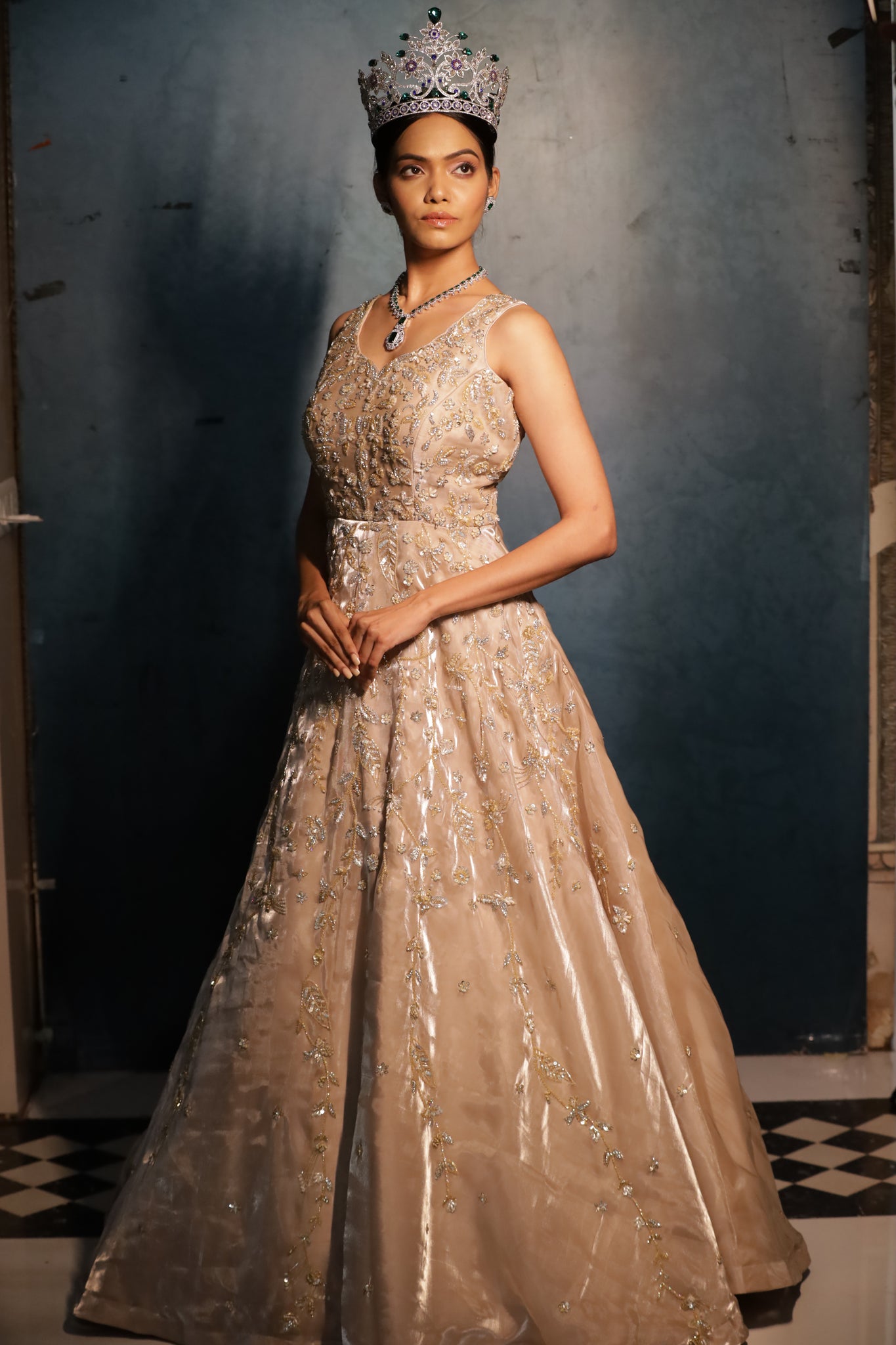 Cadenza Gold Embroidered Gown Dress for Women – Rajkumari By