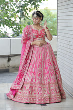 SHANNO pink 14 Kali Embroidered Bridal Lehenga Blouse With Scallop Dupatta