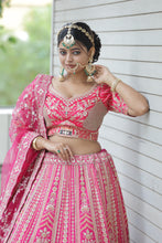 SHANNO pink 14 Kali Embroidered Bridal Lehenga Blouse With Scallop Dupatta